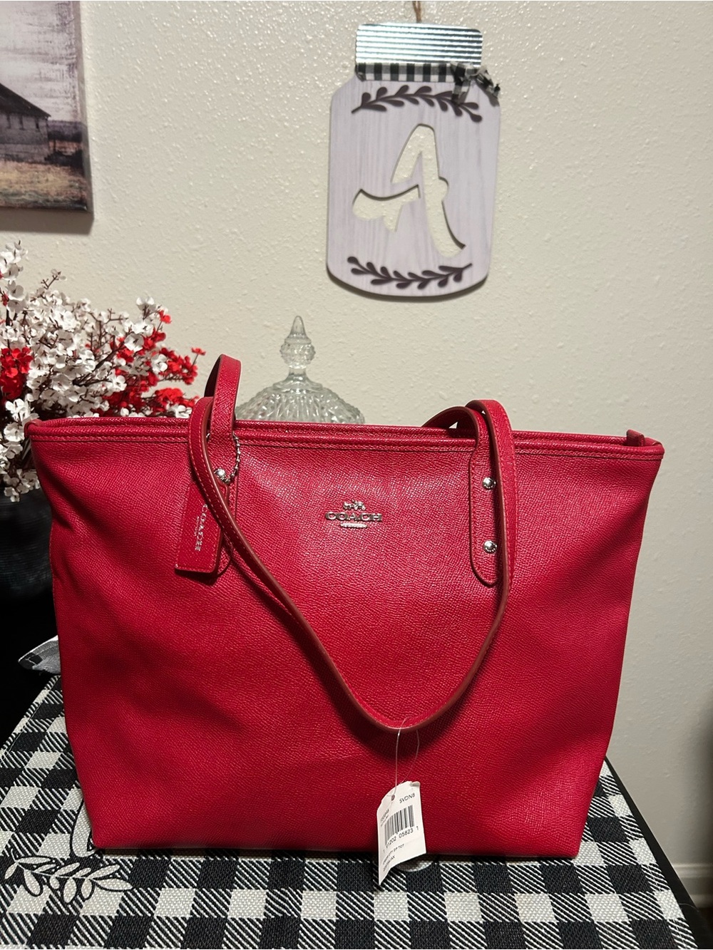 Coach True Red City Zip Tote with Double Shoulder Straps New
